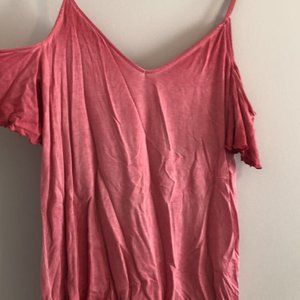Pink Off The Shoulder Shirt with Ruffled Sleeve